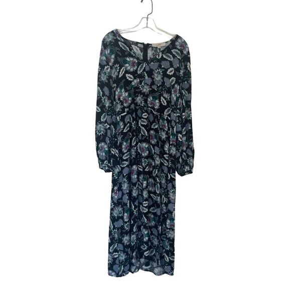 LOFT Floral V-Neck Midi Dress Black Long Sleeve Women's Size 8 Party/Casual - Picture 3 of 6